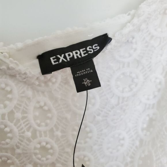 Express Womens Size XL White Short Sleeve Crochet Midi Sweetheart Zip Back Dress - Picture 9 of 10